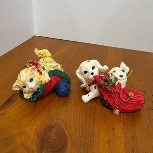 Puppy and kitten vintage ornaments ceramic and heavy